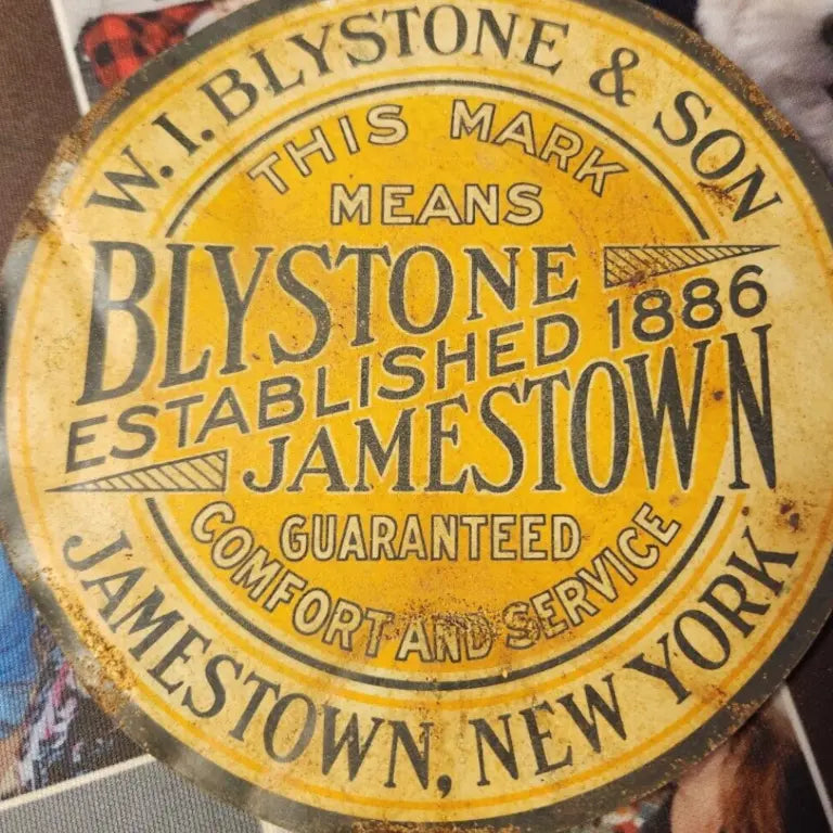 W.I. Blystone's old yellow label, marking Jamestown's long history since 1886.