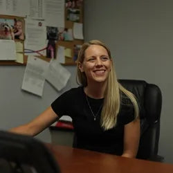 Jeanette Pullan in her office, a key figure in the Jamestown Mattress operations.