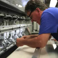Mattress quilting machine operation, a testament to Jamestown's manufacturing quality.
